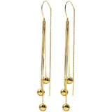 S925 silver needle tassel long small gold bead earrings