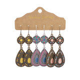 Drop-shaped tassel turquoise feather flower earrings