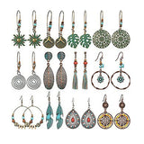 Silver geometric metal turquoise inlaid tassel earrings