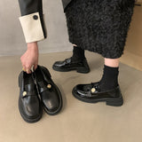 2025  British style small leather shoes high sense small fragrant style gold coin plush shoes thick heel single shoes platform loafers women's winter
