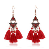 Fringed red earrings