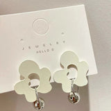 S925 silver needle Japanese white irregular flower pendant earrings