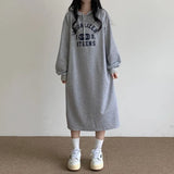 MOMENTLOVER Tide brand wholesale Korean lazy dress spring and autumn women's thin simple long dress hooded loose velvet sweater skirt winter