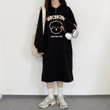 MOMENTLOVER Lazy wind long-sleeved casual dress women's velvet Korean version autumn and winter  new loose hooded sweater medium and long