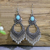 Turquoise ancient silver geometric metal tassel earrings