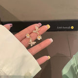 Butterfly flower asymmetric daisy S925 silver needle earrings