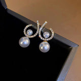 S925 silver needle detachable Pearl fashion atmosphere diamond earrings