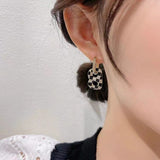 S925 silver needle black and white plaid letter b simple fashion earrings