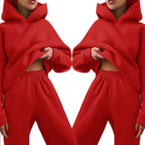 MOMENTLOVER New 's new women's cross-border autumn sweater set, solid color casual fashion sports trousers two-piece set
