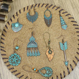 Wind leaf round openwork turquoise earrings