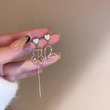 S925 Silver Needle Bear Asymmetric Diamond Tassel Earrings