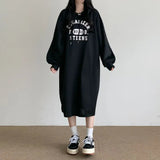 MOMENTLOVER Tide brand wholesale Korean lazy dress spring and autumn women's thin simple long dress hooded loose velvet sweater skirt winter