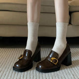 2025  Spring and Autumn British Wind One Pedal Loafers Square Head High Heel Small Leather Shoes Women's JK Shoes Thick Heel Single Shoes