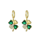 Lucky four-leaf green crystal earrings
