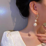 S925 silver needle pearl tassel C-shaped geometric earrings