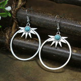 Silver geometric metal turquoise inlaid tassel earrings