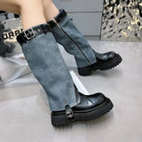 2025  Fashionista platform-soled cowboy Martin boots women's popular new niche round head side zipper thick heel boots