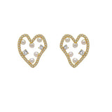 S925 silver needle minority irregular full diamond pearl love earrings