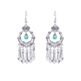 National retro silver Bohemian turquoise tassel earrings