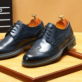 2025 Xiaohongshu same business dress leather shoes men's genuine leather handmade men's shoes soft cowhide British engraved block wholesale