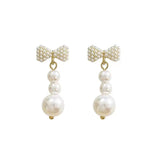 S925 silver needle bow pearl earrings
