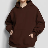 MOMENTLOVER 2025 New autumn coat cross-border sweater temperament commuting loose solid color hooded pocket fashion hooded sweater women