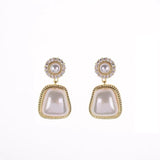 S925 Silver Needle Square Pearl Gold Classic Earrings