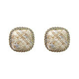 S925 silver needle checkerboard lattice metal geometric earrings