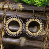 Leaf hoop metallic leather fringed earrings