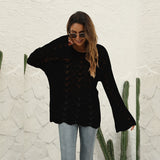 2025 autumn and winter  new knitted New  solid color hook-up hollow pullover round neck loose sweater women