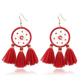 Fringed red earrings