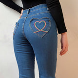 themeisles - Rainbow Love Heart Bell Bottom Jeans ~ HANDMADE