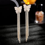 Long earrings silver needle two butterfly Tassel Earrings