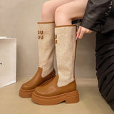 2025  Boots Women's popular New Skinny Thick Heel Thick Bottom Brown Round Mouth High Boots Boots Knight Boots