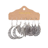 Drop-shaped tassel turquoise feather flower earrings