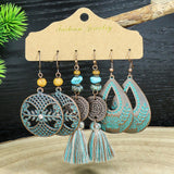 Tassel round hollow leaf earrings