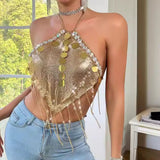 XH234016 2025 hot-selling rhinestone diamond cloth inlaid with acrylic diamond metal fringed chain fashionable backless small vest