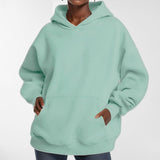 MOMENTLOVER 2025 New autumn coat cross-border sweater temperament commuting loose solid color hooded pocket fashion hooded sweater women
