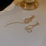 S925 Silver Needle Bear Asymmetric Diamond Tassel Earrings