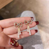 S925 silver pearl bow earrings