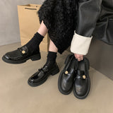 2025  British style small leather shoes high sense small fragrant style gold coin plush shoes thick heel single shoes platform loafers women's winter