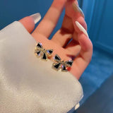 S925 silver needle black retro simple small bow earrings