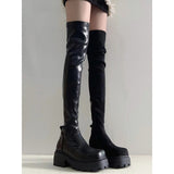2025  Elastic and thin, thin over-the-knee boots for women, new thick heel thick-soled high knight boots for autumn and winter, female patent leather