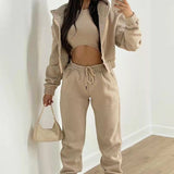 MOMENTLOVER 2025 2025 women's clothing New autumn and winter suit new solid color simple hooded sweater casual fashion sports sweater suit