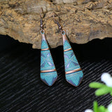 Wind leaf round openwork turquoise earrings