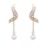 Full of diamond pearl fringed earrings