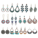 Leaf drop-shaped handmade rice beads woven turquoise earrings