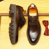 2025 Internet celebrity bloggers recommend thick-soled heightening round head leather shoes men's leather splicing casual leather shoes wedding single shoes men