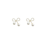 S925 silver needle simple small sweet bow pearl earrings