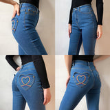 themeisles - Rainbow Love Heart Bell Bottom Jeans ~ HANDMADE